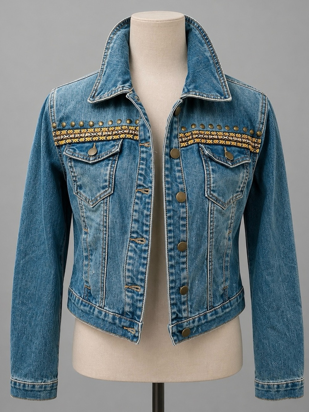 Dark Wash Studded Denim Jean Jacket